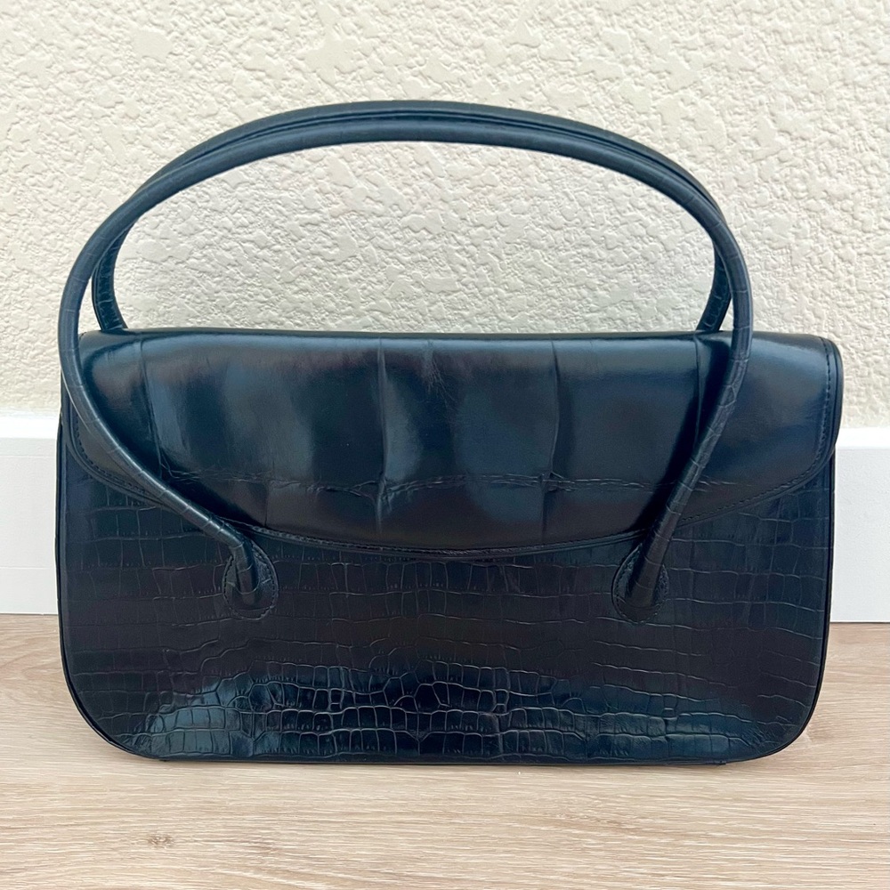 GIVENCHY Black Leather Croc Embossed Handbag